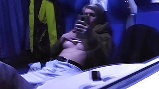 Masturbation in the public train. Tits and Orgasm!