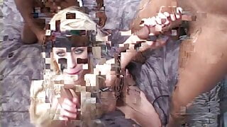 Marvelous blond whore taking bunch of big coloured dicks