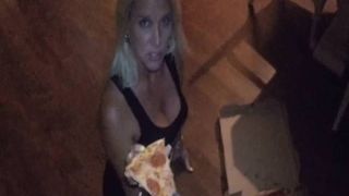Pizza delivery guy feeds my wife some cum