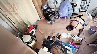 A naked maid is cleaning up in an stupid IT engineer’s office. Real camera in office. Cam 1