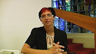 Hot redhead German secretary gets a outdoor gangbang