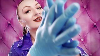 ASMR video hot sounding with Arya Grander – blue nitrile gloves fetish close up video