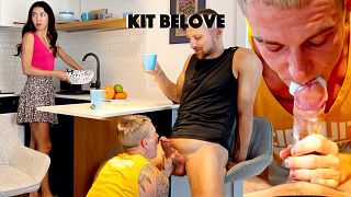 Husband sucked off his friend while his wife washed the dishes